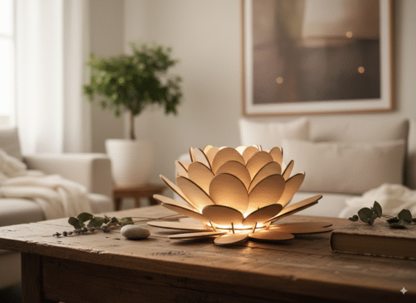Lampe fleur de lotus en bois